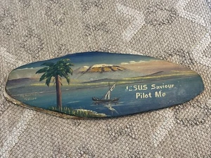 Vintage old Oil Painting Wooden ‘Jesus Saviour Pilot Me’ A7 - Picture 1 of 6