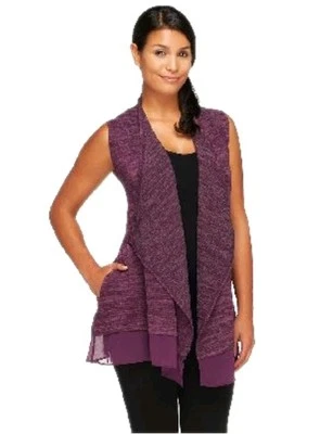Logo de Lori Goldstein 3X Chaleco Frente Abierto con Borde de Gasa Brezo Púrpura A255773 Foto 1 de 4
