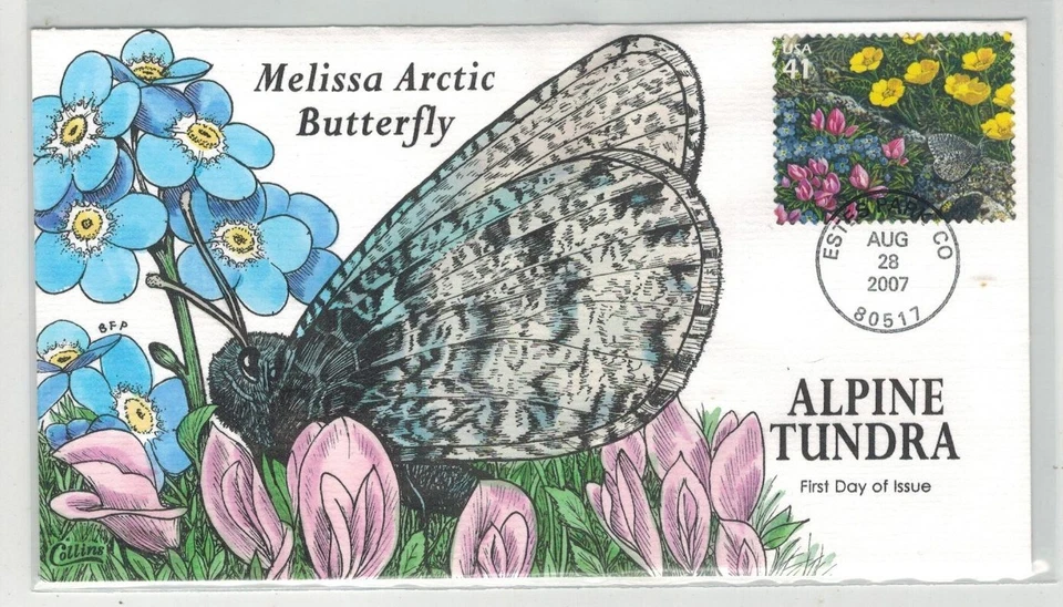 2007 COLLINS HANDPAINTED COLORADO ALPINE TUNDRA MELISSA ARCTIC BUTTERFLY - Image 1 of 1