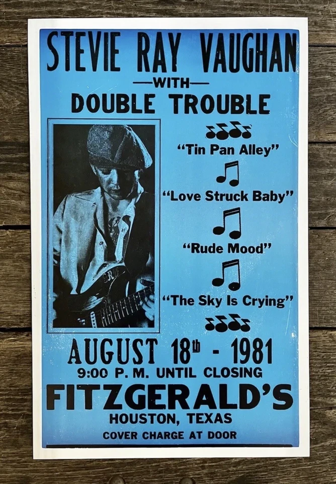 STEVIE RAY VAUGHAN & Double Trouble, 8-18-81, Houston, TX, 22” x 14” Poster - Image 1 of 1
