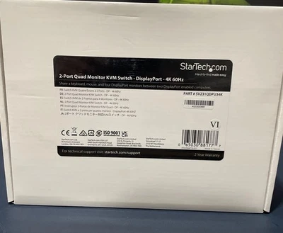 StarTech 2 Port Quad Monitor DisplayPort KVM Switch 4K 60Hz UHD HDR SV231QDPU34K - Image 1 of 3