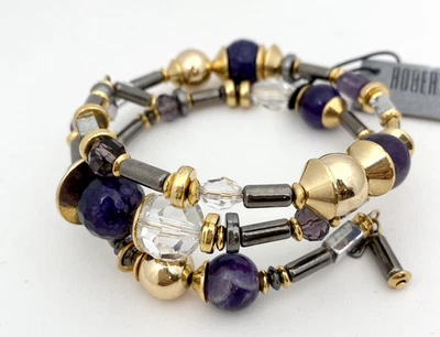 Brazalete Brazalete Robert Lee Morris RLM Soho Púrpura Cuentas Hematita Oro-T Bobina NUEVO Foto 1 de 3