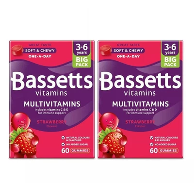 NIVEA 2 x Bassetts Multivitamins for Kids 3-6 Years Strawberry 60 Gum FREE P&P