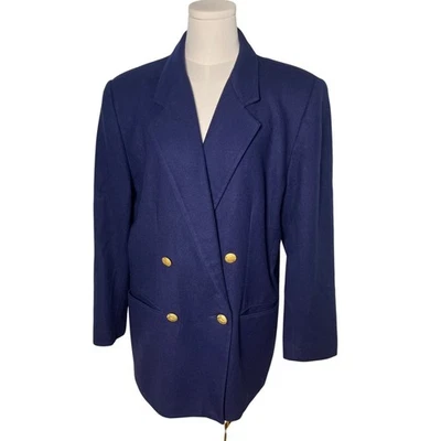 Vintage Casablanca Wool Blazer Jacket Navy Blue Gold Crest Button 14 Oversiz - Image 1 of 4