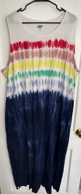 Maxi Vestido sin Mangas Lands' End Talla Grande 3X Arco Iris Tie Die Foto 1 de 4