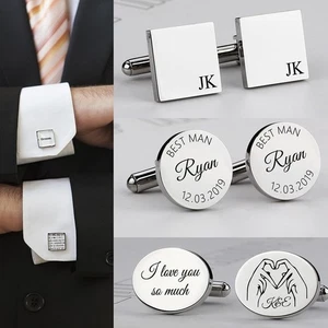 Custom Men's Wedding Cufflinks Personalised cuff link Engraved Groom, Dad Gift - Picture 1 of 24