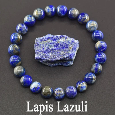 天然 Lapis Lazuli 石串珠手链男式蓝色圆形弹力现代珠宝首饰 — 第 1/4 张图片