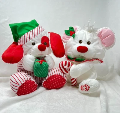 Винтажный рождественский плюшевый набор Fisher Price Puffalumps — собака и белая мышь - Изображение 1 из 4