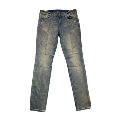 Pantalones de mezclilla Pacsun apilados ajustados para motociclista 35x32 azules desgastados Foto 1 de 4