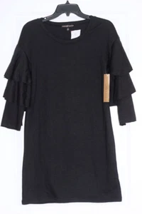 NWT ALMOST FAMOUS Black Lite Weight Fleece Knit DRESS Ruffle Sleeve Size S - Picture 1 of 8