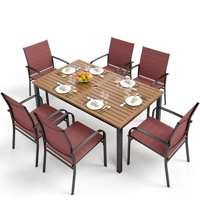 Juego de muebles de mesa de comedor de patio de 7 piezas para jardín patio Foto 1 de 4