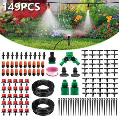 Kit de sistema de riego por goteo automático de 100 pies 30 m temporizador micro aspersor riego de jardín Foto 1 de 4