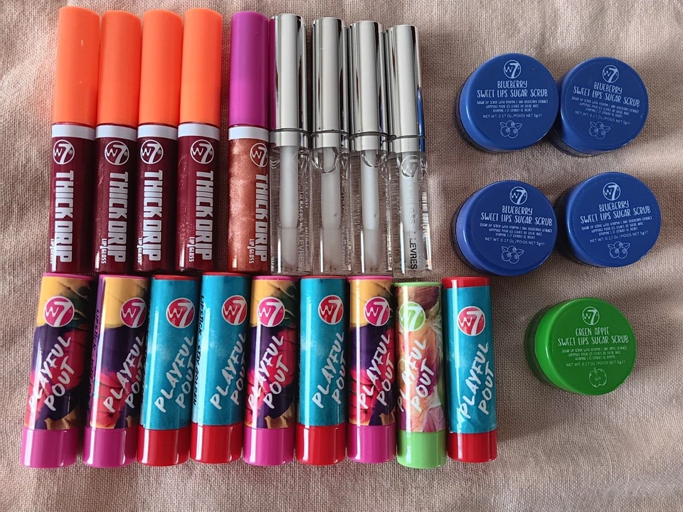 Lote de exfoliantes W7 brillo labial puchero juguetón lápiz labial verde arándano manzana Foto 1 de 4