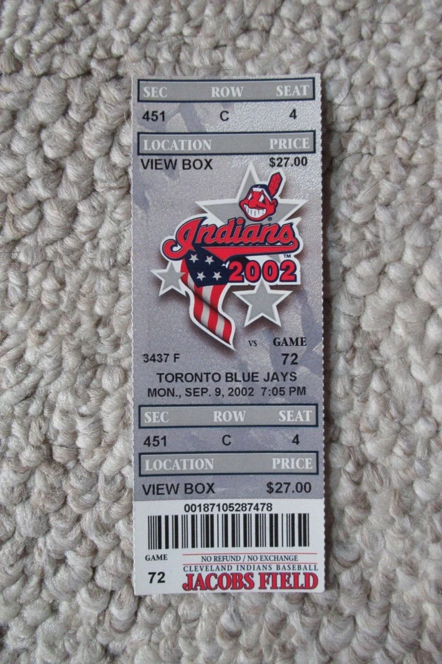 Boleto completo Cleveland Indians vs Blue Jays 9/09/2002 ~ Jim Thome Carrera SR #326 Foto 1 de 1