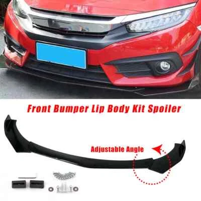 Universal Gloss Black Car Front Bumper Protector Lip Body Splitter Spoiler Kit - Image 1 of 4