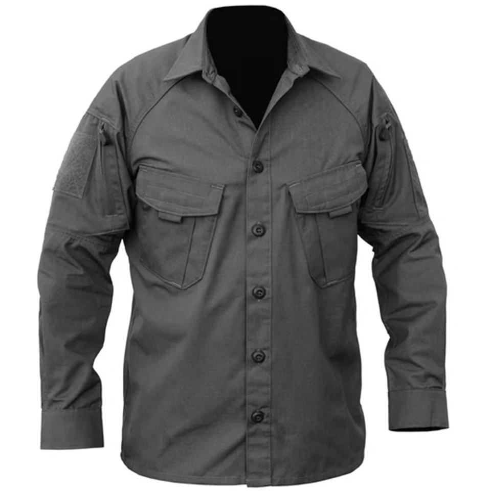 Kitanica Hombre La Sobrecamisa Manga Larga Botón Cuello Frontal con 4 Bolsillos Foto 1 de 1