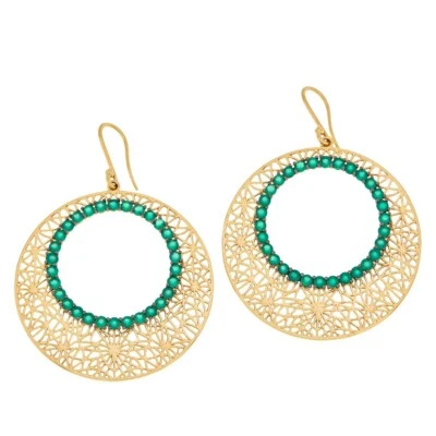 Rarities Gold-Plated Sterling Silver Agate Floral Open Design Disc Drop Earrings - Image 1 of 3