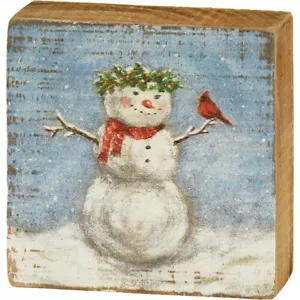 Nuevo... MUÑECO DE NIEVE Y CARDINAL Bloque de Madera Estante Cuidador 3"x3"x 1" Navidad Invierno - Imagen 1 de 4