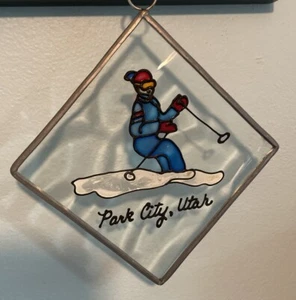 Park City Utah Stained Glass Winter Skiing Vintage Cabin Office Home Decor - Picture 1 of 7
