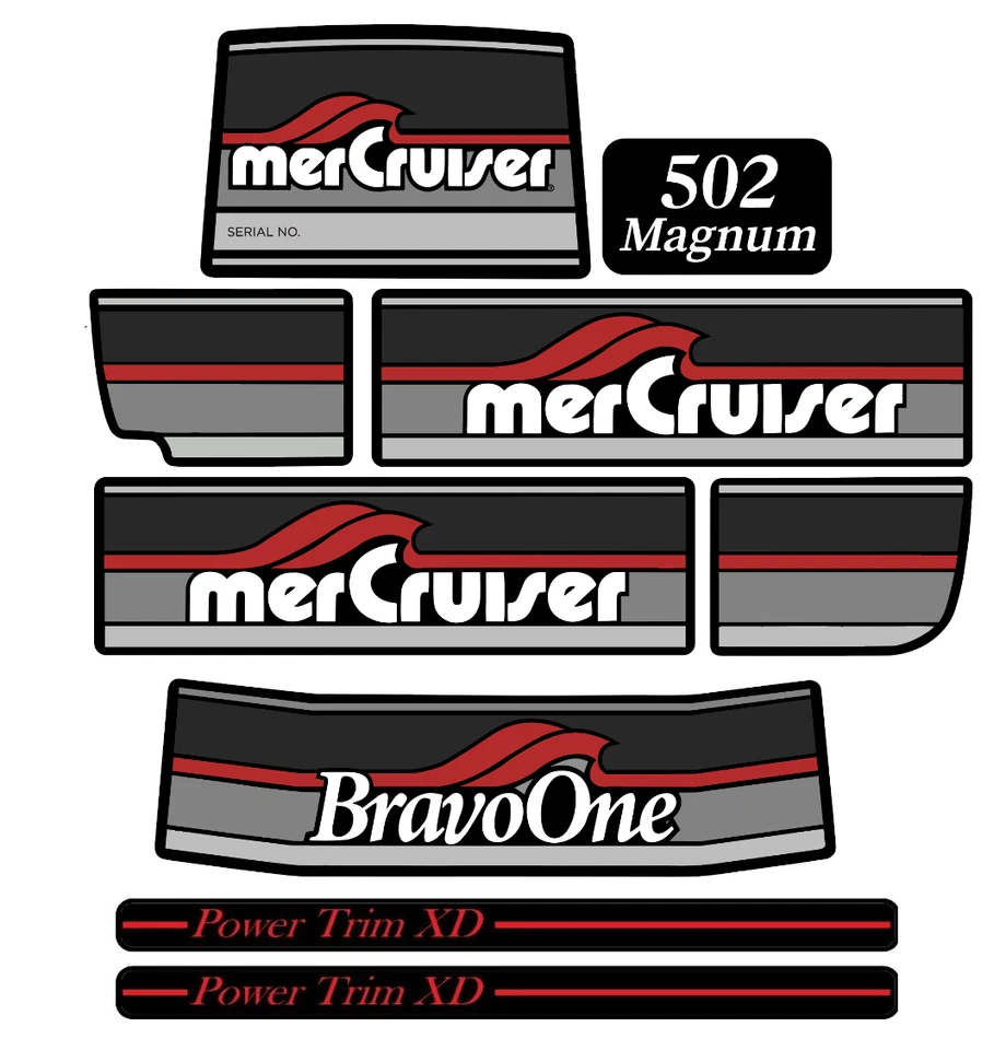 1986-1998 MERCURY BRAVO ONE STICKER DECAL SET 502 MAGNUM TRIM RED - Image 1 of 1