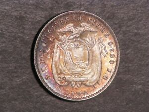 ECUADOR 1914 2 Decimos Lima Mint Silver BU - Nice Toning!