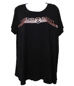 Bebe Sport Logo Rose Gold T-Shirt Plus 2X Stretch Black Mesh Back Panel Tee - Picture 1 of 10