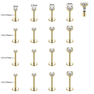 16G/18G Stainless Steel Lip Rings Internal Thread Lip Stud Helix Tragus Piercing - Image 1 of 4