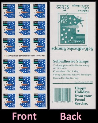 US 2803a Holiday Greetings Snowman 29c ATM booklet 18 V1111 MNH 1993 - Image 1 of 3