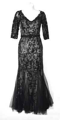 Maxi Vestido D0 NUEVO SIN ETIQUETAS MONTAJE BY MON CHERI Negro Lentejuelas Adornado Talla 4 Foto 1 de 4