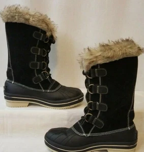 CG Womens Black Faux Fur Trim Boots Size 6 - Picture 1 of 4