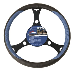 Sumex Universal Leather 'Race' Car Steering Wheel Sleeve Cover - Black & Blue - Picture 1 of 1