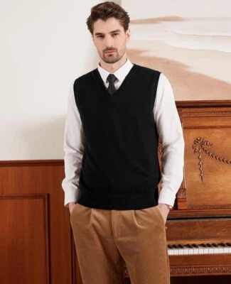 Chaleco Suéter Kallspin Para Hombre Mezcla Lana Calce Relajado Cuello en V Sin Mangas 4XL Foto 1 de 4