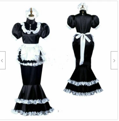 Vestido de satén Sissy Maid cola de pez hobble CD/TV hecho a medida # Foto 1 de 4