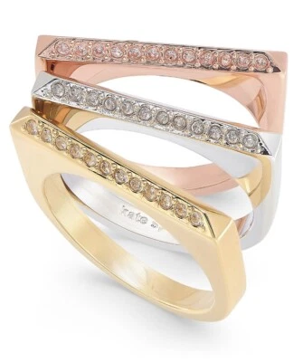 $88 Kate Spade Tri Tono 3 piezas pavé barra anillos talla 7 Levantar la barra S107b Foto 1 de 4