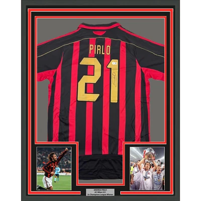 Camiseta de fútbol enmarcada autografiada/firmada Andrea Pirlo 35x39 AC Milan certificado de autenticidad Beckett Foto 1 de 2