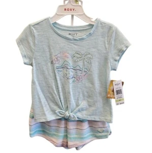 Roxy Little Girls Short Matching Set NEW Beach Striped NEW Size 4t - Picture 1 of 5