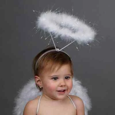 Halo emplumado 8" diámetro con diadema de plástico disfraz de ángel de Halloween blanco Foto 1 de 4