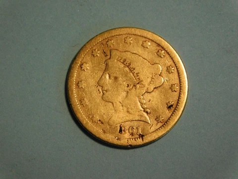 1861-S $2.50 Gold Liberty *RARE DATE-Damaged* Cover
