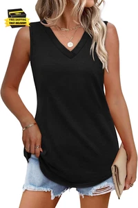 Womens Tank Tops 2025 Loose Fit Casual V Neck Shirts Flowy Sleeveless Summer Top - Picture 1 of 5