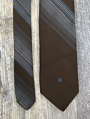 Corbata de poliéster vintage Givenchy Gentleman Paris para hombre marrón clásico logotipo G Foto 1 de 4