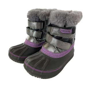 London Fog Totty Girls Purple Silver Gray Winter Snow Boots Toddler Girls 7 - Picture 1 of 9
