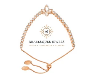 ARABESQUES JEWELS GENUINE STERLING SILVER/ROSE GOLD LOTUS TENNIS SLIDER BRACELET - Picture 1 of 2