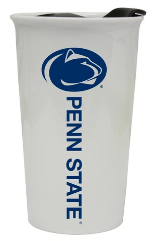 PENN STATE NITTANY LIONS 12OZ CERAMIC TUMBLER-PENN STATE TRAVEL MUG w/ LID Cover