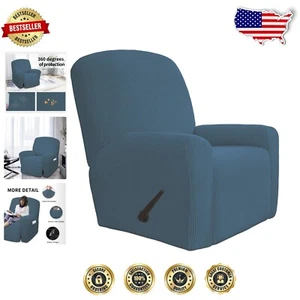 Water-Resistant Elastic 4-Piece Recliner Slipcover - Machine Washable, Bluestone - Picture 1 of 10