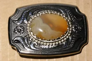 Vintage Ladies Black Silver Tone Color Belt Buckle W/Stone in The Center - Picture 1 of 8