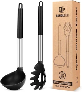 Silicone Pasta Fork and Spoon Set, Large Non-stick Kitchen Utensils - Picture 1 of 6