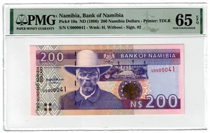 Billete de 200 dólares Namibia 1996 2 dígitos número de serie #41 graduado PMG - Imagen 1 de 2
