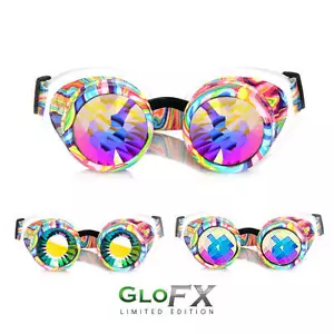 Occhiali GloFX Kandi Swirl Caleidoscopio Vero Vetro Cristalli Arcobaleno Rave Club EDM - Foto 1 di 12