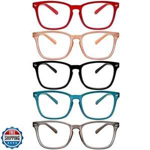 5 Pack Blue Light Blocking Reading Glasses Fashion Square Computer Readers fo - Picture 1 of 5