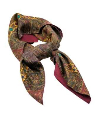 Vintage CHANEL Silk Wool Square Scarf Brown Multicolor Paisley Jewel Motif 36x36 - Image 1 of 4